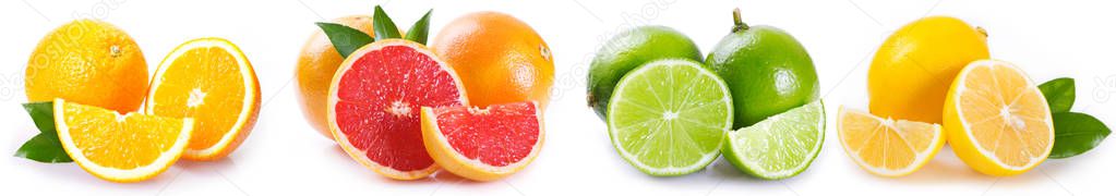 fresh orange, grapefruit, lime and lemon isolated on white background