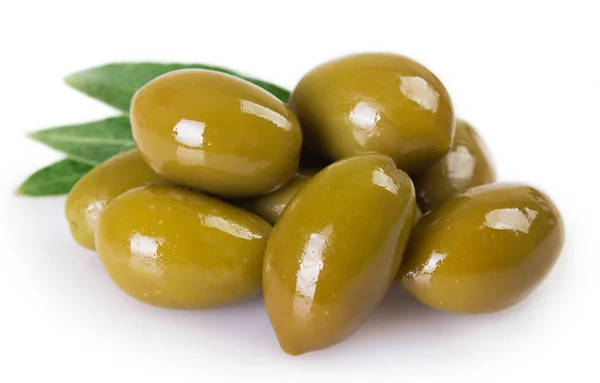 Zelené Olivy Izolované Bílém Pozadí — Stock fotografie