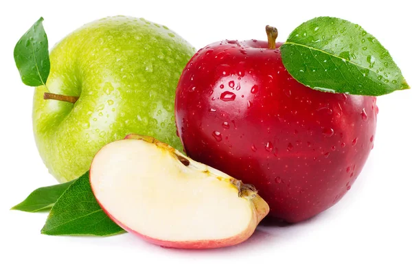 Manzanas Rojas Verdes Frescas Aisladas Sobre Fondo Blanco — Foto de Stock