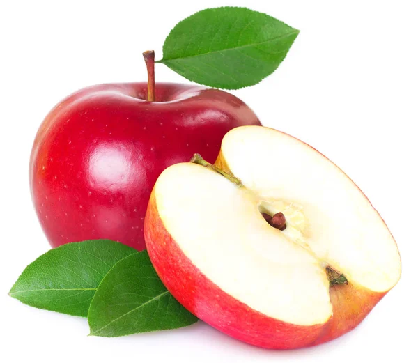 Roter Apfel Mit Blatt Isoliert Auf Weißem Hintergrund — Stockfoto