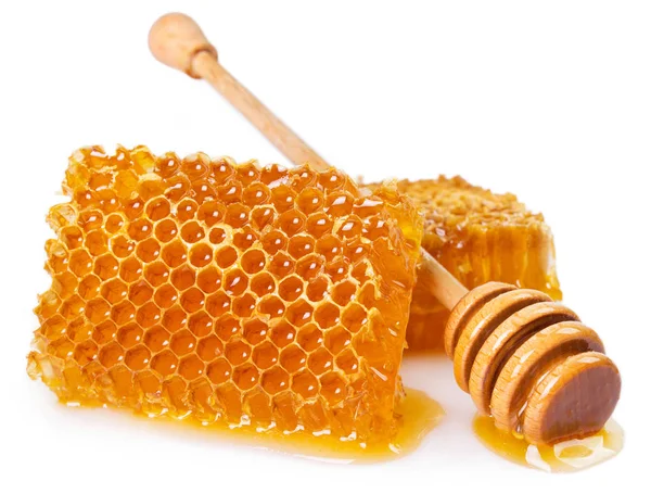 Honig Mit Wabe Isoliert Auf Weißem Hintergrund — Stockfoto