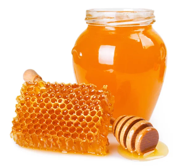 Honung Med Honeycomb Isolerad Vit Bakgrund — Stockfoto