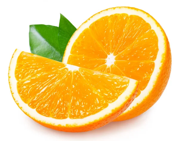 Fruta Naranja Fresca Con Hoja Aislada Sobre Fondo Blanco —  Fotos de Stock