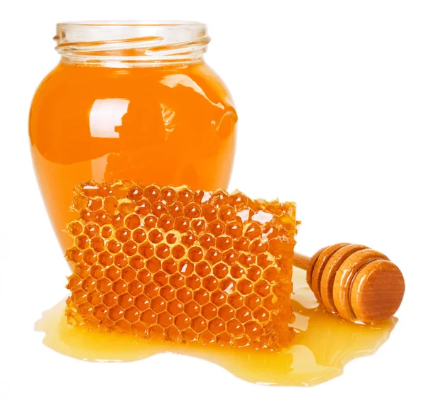 Honig Mit Wabe Isoliert Auf Weißem Hintergrund — Stockfoto