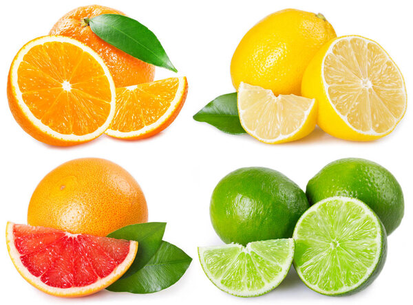 fresh grapefruit, orange, lemon and lime isolated on white background