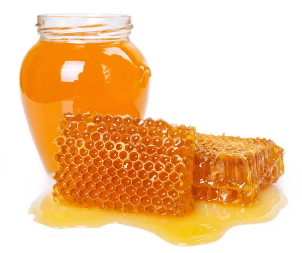 Honing Met Honingraat Geïsoleerd Witte Achtergrond — Stockfoto