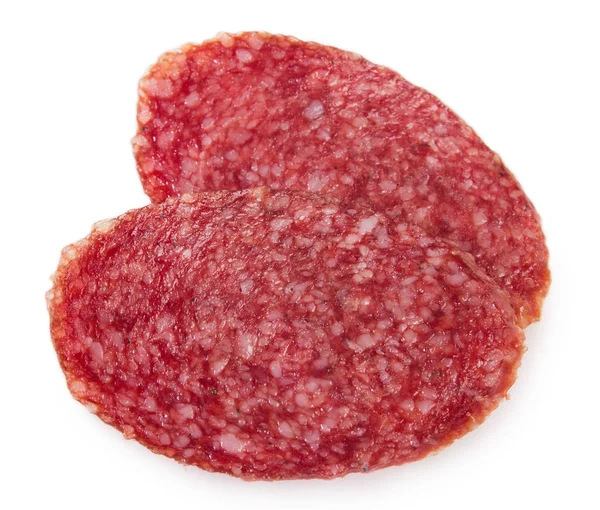 Salami Rökt Korv Skivor Isolerad Vit Bakgrund — Stockfoto