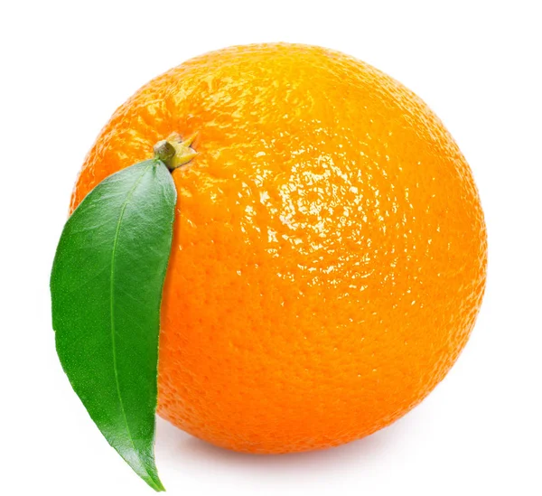 Свіжі Один Апельсиновий Фрукт Листям Ізольовані Білому Фоні — стокове фото