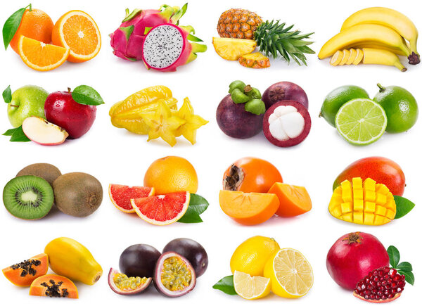 Collection fruits on white background