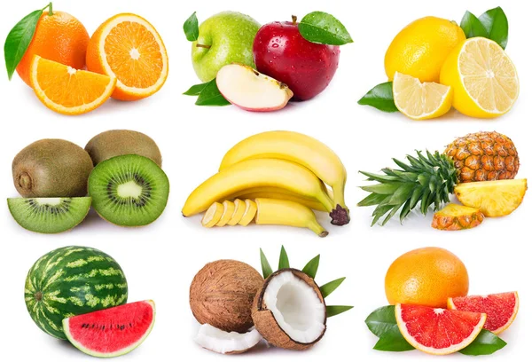 Sammlung Früchte auf weißem Hintergrund — Stockfoto