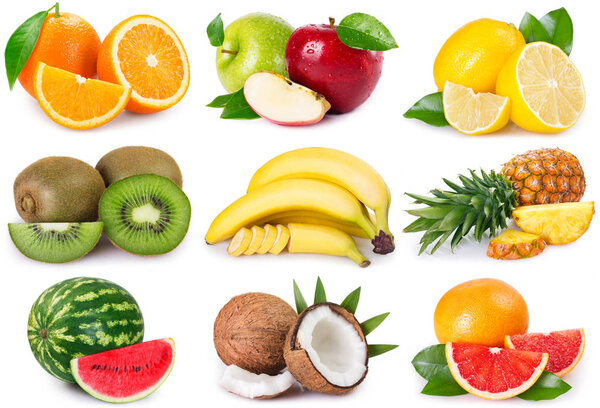 Collection fruits on white background
