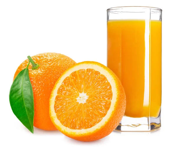 橙色水果与果汁在白色背景 — 图库照片