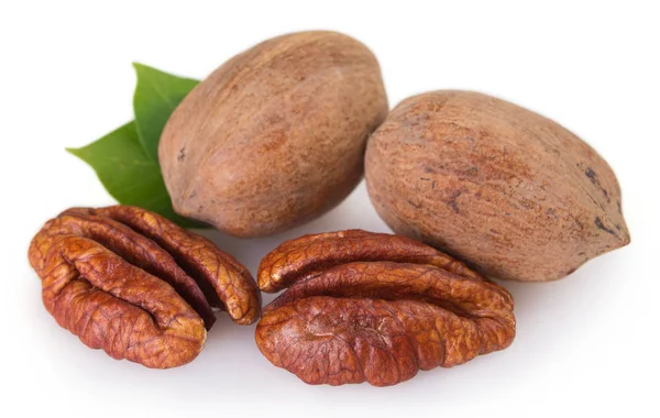 Pekanové ořechy na bílém pozadí — Stock fotografie