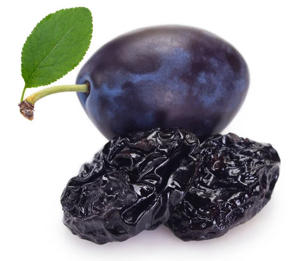 Fresh plums with prunes on white background — Stock Photo, Image