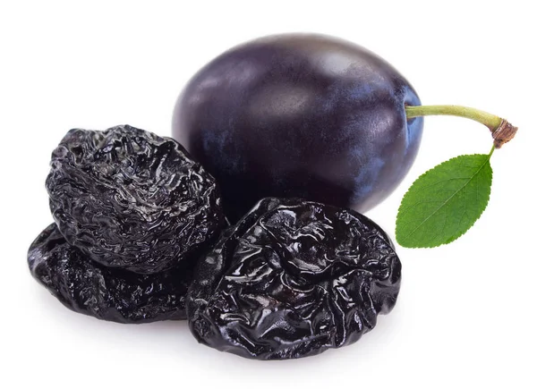 Fresh plums with prunes on white background — Stock Photo, Image