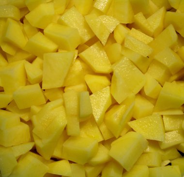 patates, doku ve arka plan çiğ gıda küçük dices