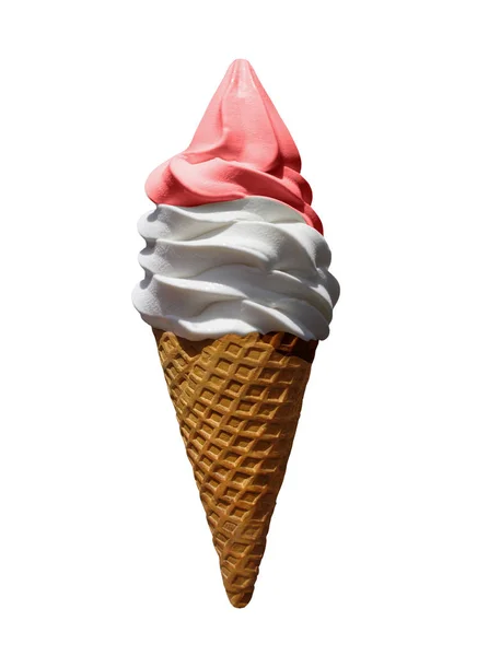 Παγωτό Χωνάκι Απομονωμένο Φράουλα Και Κρέμα Γάλακτος — Φωτογραφία Αρχείου
