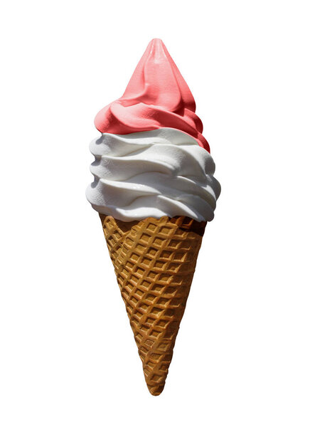 Ice cream cone isolated, strawberry and milk cream