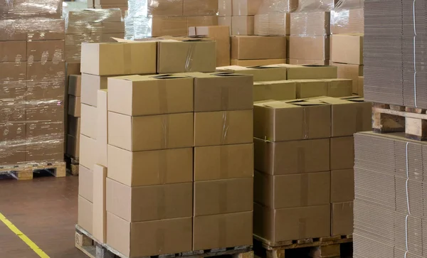 Lager Fullt Kartongförpackningar Logistik Och Leveransindustri — Stockfoto