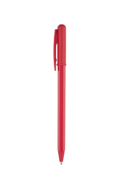 Single Red Pencils Isolated White Background Label — Stock Photo, Image