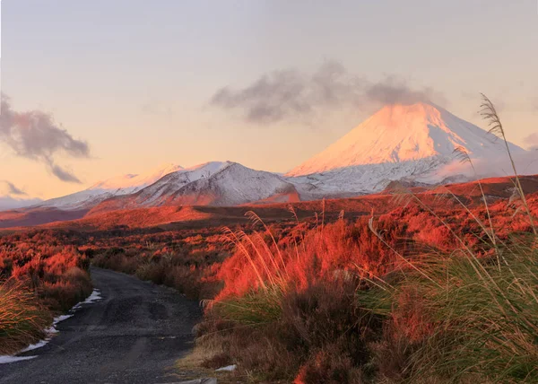 Wulkan Ngauruhoe Zachodzie Słońca Tongariro National Park Nowa Zelandia — Zdjęcie stockowe