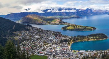 Queenstown şehir merkezi hava manzarası, Yeni Zelanda