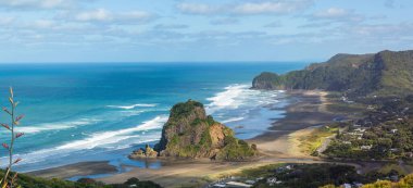 Piha Sahili, Aslan Kayası, hava manzarası, Auckland, Yeni Zelanda