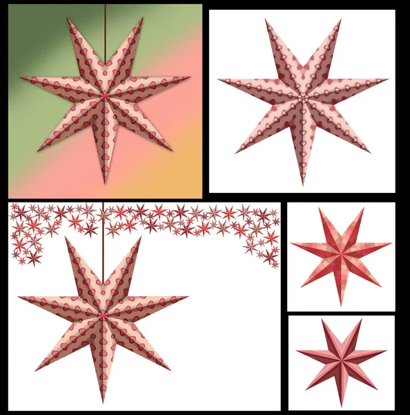つのビンテージ スタイル メリー クリスマス星多色の背景と白の つに分離された つのセットします — ストック写真