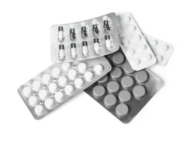 Paketleri izole kırpma yolu beyaz zemin üzerine hap