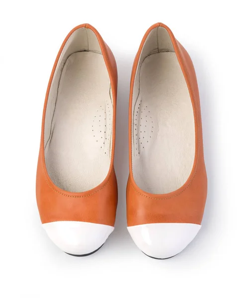 Brilhar Sapatos Menina Couro Isolado Branco Com Caminho Recorte — Fotografia de Stock