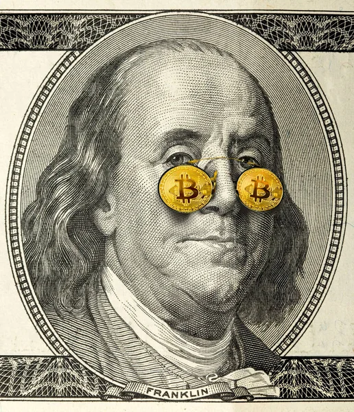 Макро Портрет Франклін Bitcoin Окуляри — стокове фото