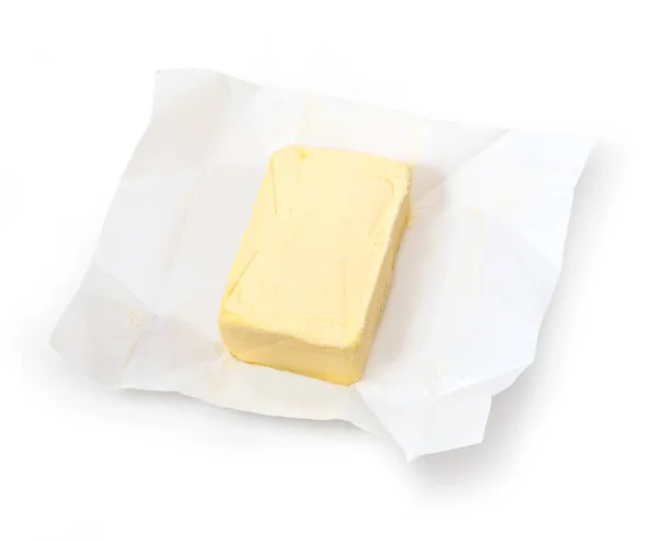 Kawałek Masła Białym Tle Białym Tle Ścieżką Przycinającą — Zdjęcie stockowe