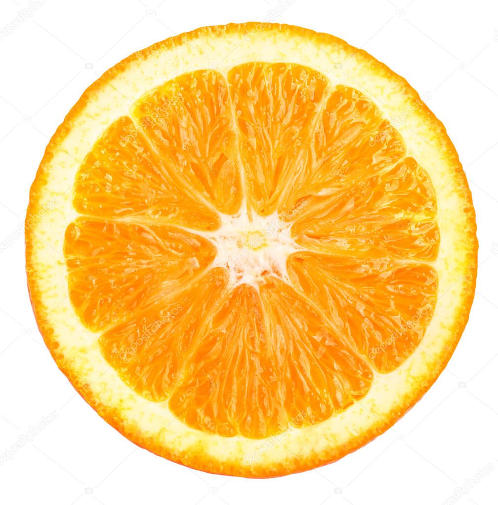 Slice of fresh orange  isolated on white background