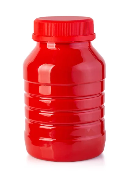 Fles Ketchup Geïsoleerd Witte Achtergrond Met Knippad — Stockfoto