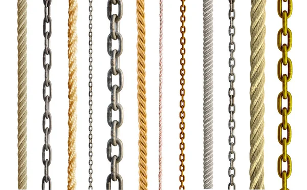 Collection Various Rope Chain White Background Each One Shot Separately — Stock Photo, Image