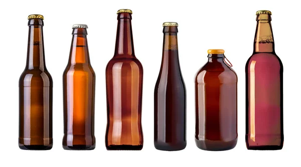Full Brown Beer Bottle White Background Isolated — Stock Photo, Image