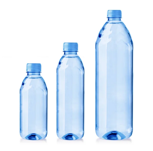 Conjunto Garrafas Plástico Água Isolado Fundo Branco — Fotografia de Stock