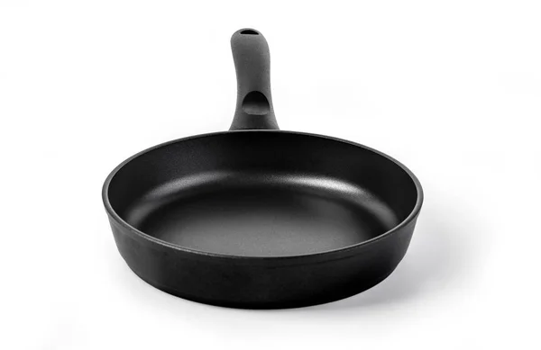Black Frying Pan Isolated White Background Clipping Path Stock Image