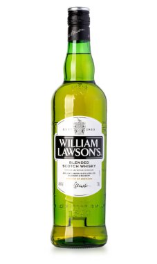 Kişinev, Moldova Ocak, 26, 2016: beyaz zemin üzerine izole şişe William Lawsons viski. William Lawsons harmanlanmış scotch viski 1849 yılında kurulmuş olan.