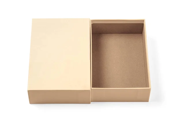Eenvoudige Bruine Kartonnen Doos Geïsoleerd Witte Achtergrond Met Uitknippad — Stockfoto