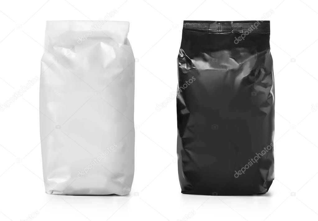 Blank paper bag package of flour isolated on white 