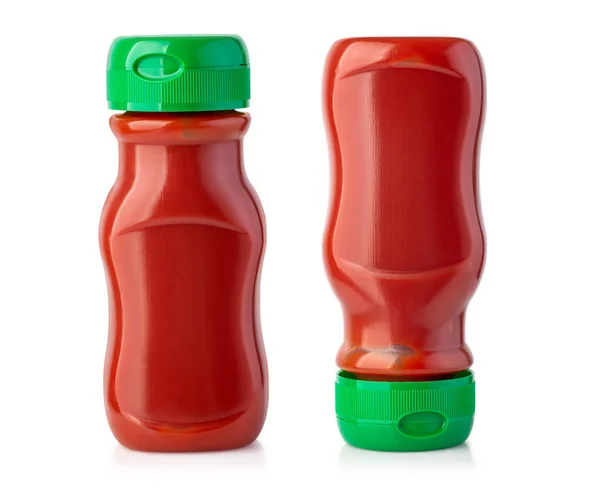 Conjunto Garrafa Ketchup Isolado Fundo Branco Com Caminho Recorte — Fotografia de Stock