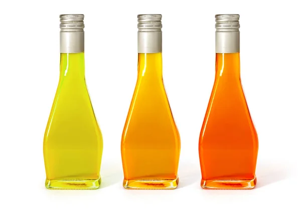 Set Olja Flaskor Isolerad Vit Bakgrund Med Urklippsbana — Stockfoto