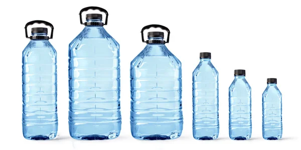 Sada Plastové Láhve Vodou Izolované Bílém Pozadí — Stock fotografie