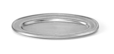 Çizik yuvarlak metal plaka üzerinde beyaz kırpma yolu ile izole