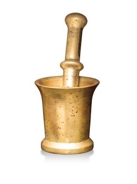 metal bakır harç ve beyaz arka plan üzerinde izole havaneli.