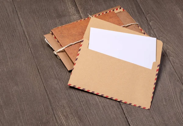 Stack Old Envelopes Wooden Table — Stock Photo, Image