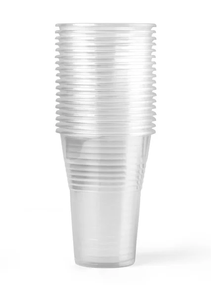 Крупним Планом Одноразові Пластикові Чашки Білому Тлі Відсічним Контуром — стокове фото