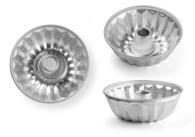 Eski pişirme pan izole üzerinde beyaz set