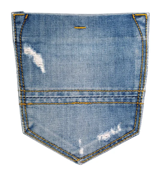 Bianco Sfondo Isolato Con Spazio Copia Blue Jeans Tasca Laterale — Foto Stock